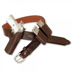 Leather Belt Holster For All Guns With Belt And Double Mag Pouch